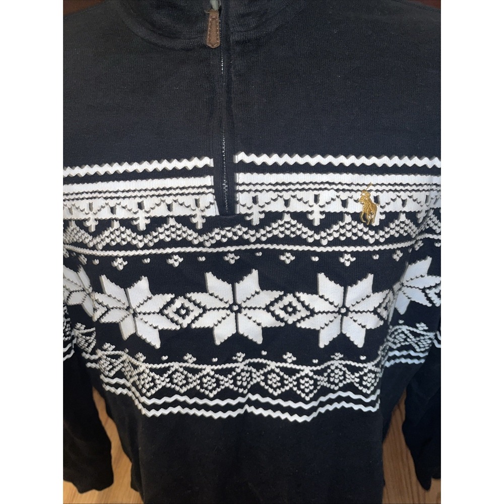 Polo Ralph Lauren Men's Size Medium Sweater Estate Rib Black Snowflake 1/4 Zip - Picture 3 of 8